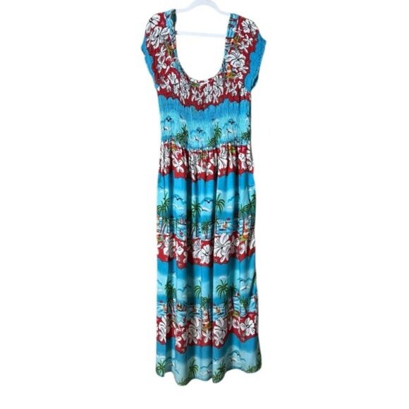 India Boutique Hawaiian Muu Muu Dress Maxi Size 1X  Key West Ocean Beach Kaftan - Picture 1 of 6